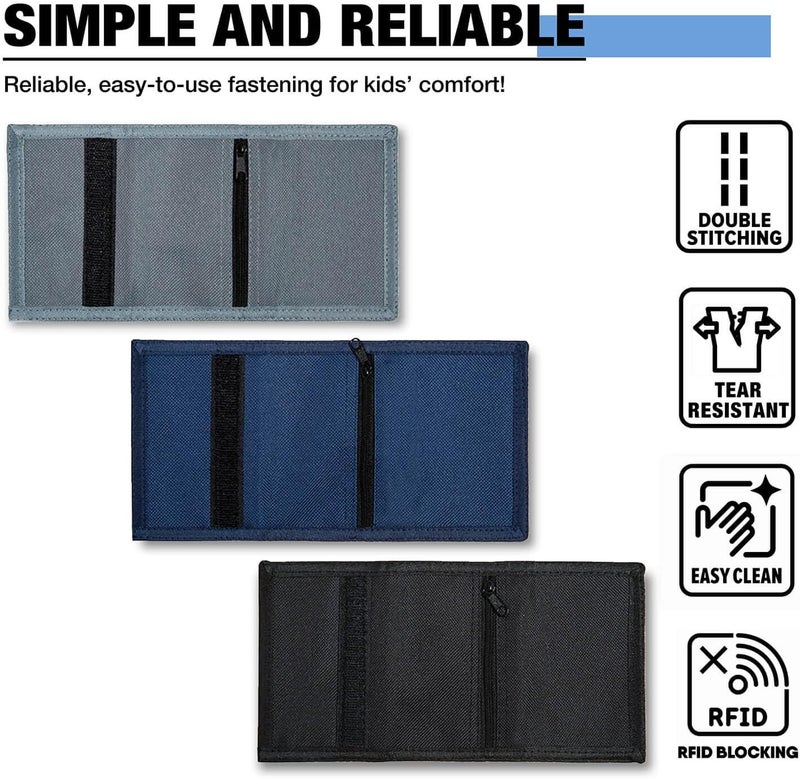 Amutta 3 Pieces RFID Canvas Wallet for Men - Teen Wallets for Boys with Magic Sticker, Nylon Wallet for Teen Boy with Coin Pocket, Boy Wallet for Kids Christmas/Birthday - Image 4